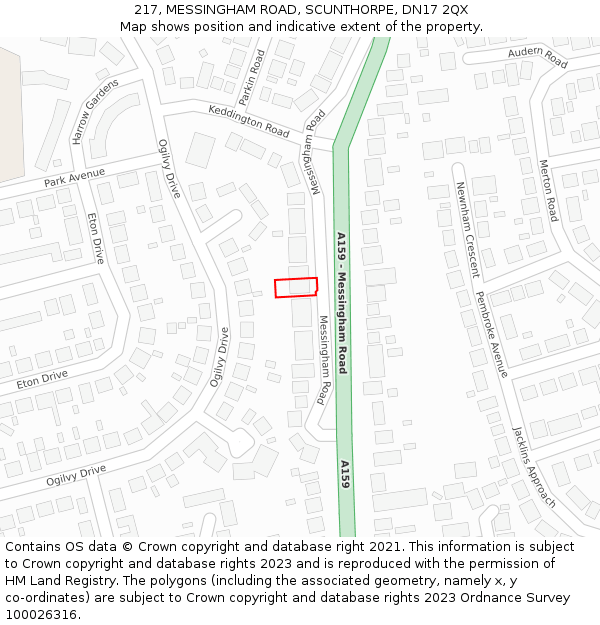 217, MESSINGHAM ROAD, SCUNTHORPE, DN17 2QX: Location map and indicative extent of plot