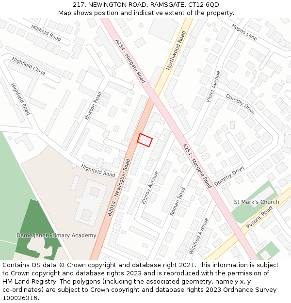 217, NEWINGTON ROAD, RAMSGATE, CT12 6QD: Location map and indicative extent of plot