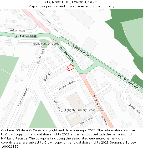 217, NORTH HILL, LONDON, N6 4EH: Location map and indicative extent of plot
