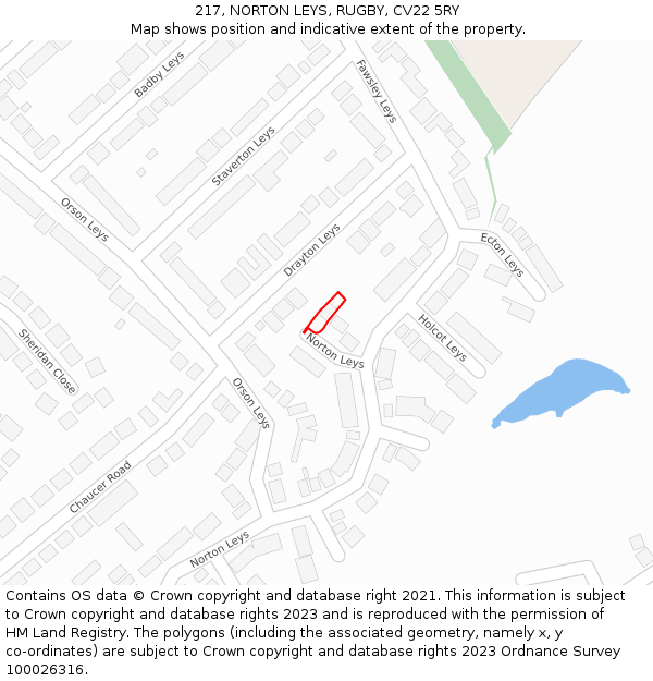 217, NORTON LEYS, RUGBY, CV22 5RY: Location map and indicative extent of plot