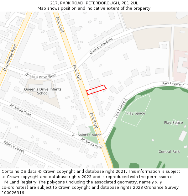 217, PARK ROAD, PETERBOROUGH, PE1 2UL: Location map and indicative extent of plot