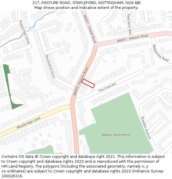 217, PASTURE ROAD, STAPLEFORD, NOTTINGHAM, NG9 8JB: Location map and indicative extent of plot