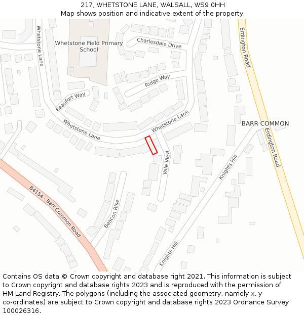 217, WHETSTONE LANE, WALSALL, WS9 0HH: Location map and indicative extent of plot