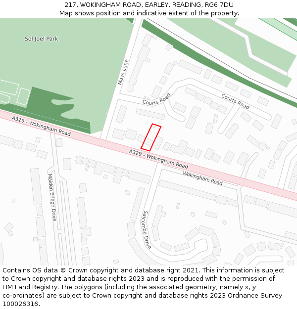 217, WOKINGHAM ROAD, EARLEY, READING, RG6 7DU: Location map and indicative extent of plot