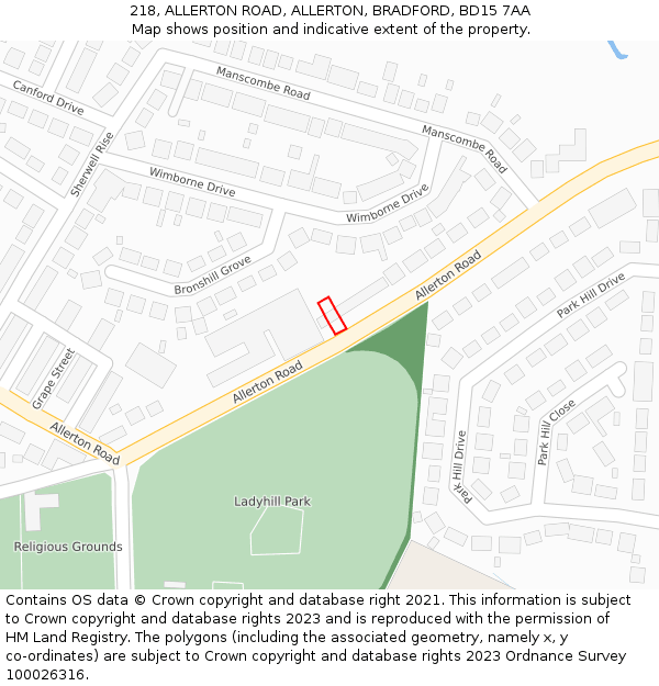 218, ALLERTON ROAD, ALLERTON, BRADFORD, BD15 7AA: Location map and indicative extent of plot