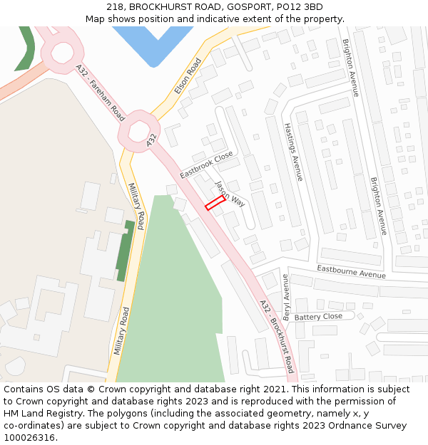 218, BROCKHURST ROAD, GOSPORT, PO12 3BD: Location map and indicative extent of plot