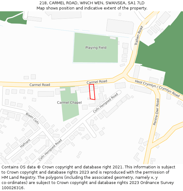 218, CARMEL ROAD, WINCH WEN, SWANSEA, SA1 7LD: Location map and indicative extent of plot