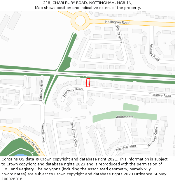 218, CHARLBURY ROAD, NOTTINGHAM, NG8 1NJ: Location map and indicative extent of plot