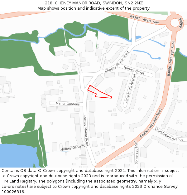 218, CHENEY MANOR ROAD, SWINDON, SN2 2NZ: Location map and indicative extent of plot