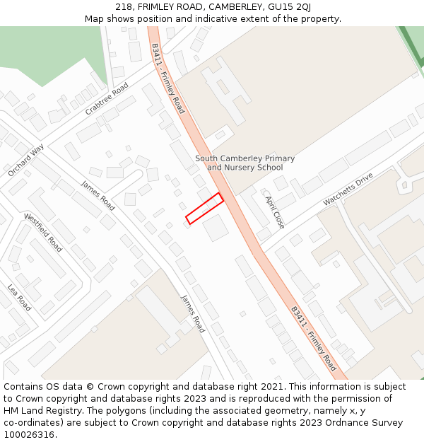 218, FRIMLEY ROAD, CAMBERLEY, GU15 2QJ: Location map and indicative extent of plot