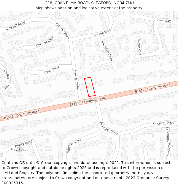 218, GRANTHAM ROAD, SLEAFORD, NG34 7NU: Location map and indicative extent of plot