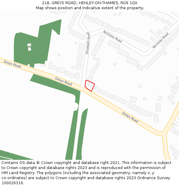 218, GREYS ROAD, HENLEY-ON-THAMES, RG9 1QX: Location map and indicative extent of plot