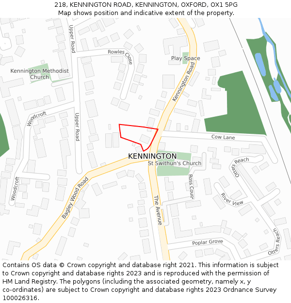 218, KENNINGTON ROAD, KENNINGTON, OXFORD, OX1 5PG: Location map and indicative extent of plot