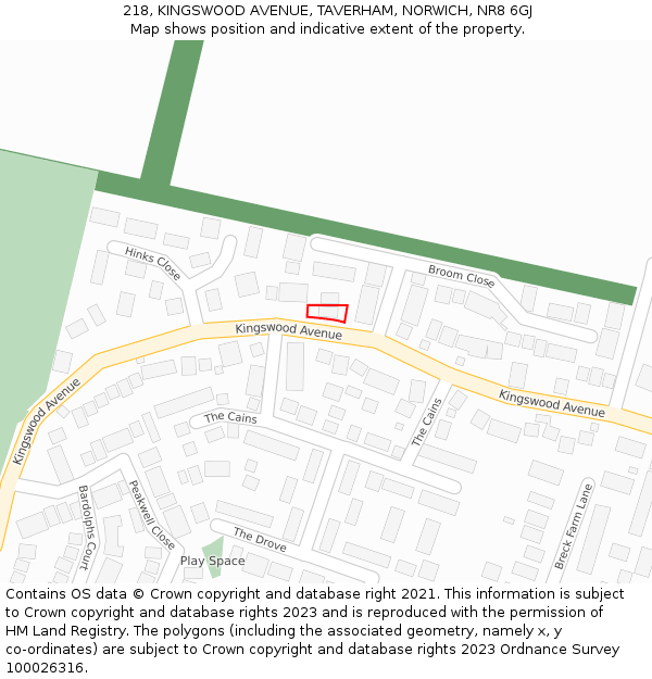 218, KINGSWOOD AVENUE, TAVERHAM, NORWICH, NR8 6GJ: Location map and indicative extent of plot