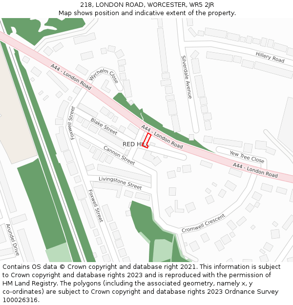 218, LONDON ROAD, WORCESTER, WR5 2JR: Location map and indicative extent of plot