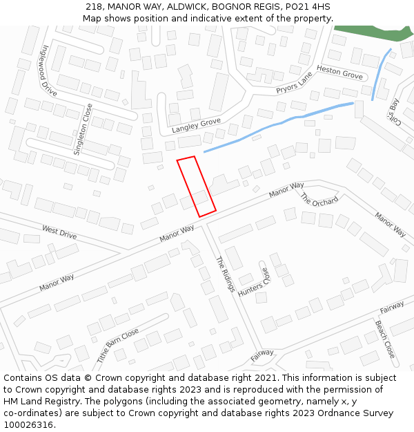 218, MANOR WAY, ALDWICK, BOGNOR REGIS, PO21 4HS: Location map and indicative extent of plot