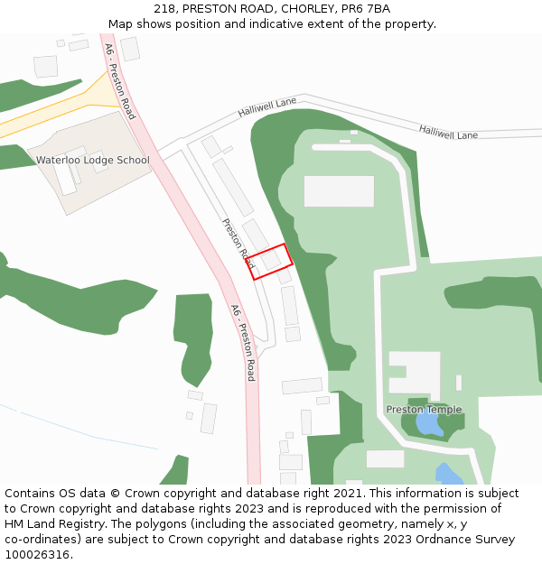 218, PRESTON ROAD, CHORLEY, PR6 7BA: Location map and indicative extent of plot