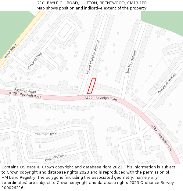 218, RAYLEIGH ROAD, HUTTON, BRENTWOOD, CM13 1PP: Location map and indicative extent of plot