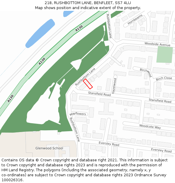 218, RUSHBOTTOM LANE, BENFLEET, SS7 4LU: Location map and indicative extent of plot