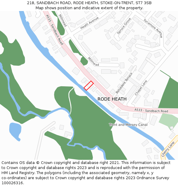 218, SANDBACH ROAD, RODE HEATH, STOKE-ON-TRENT, ST7 3SB: Location map and indicative extent of plot