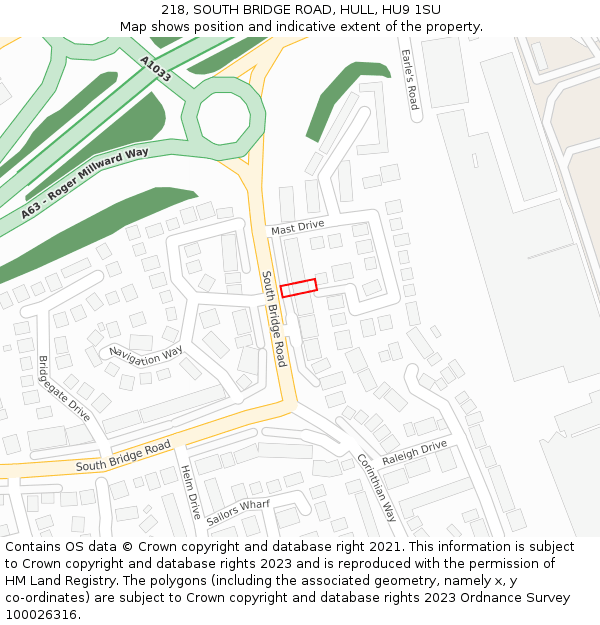 218, SOUTH BRIDGE ROAD, HULL, HU9 1SU: Location map and indicative extent of plot