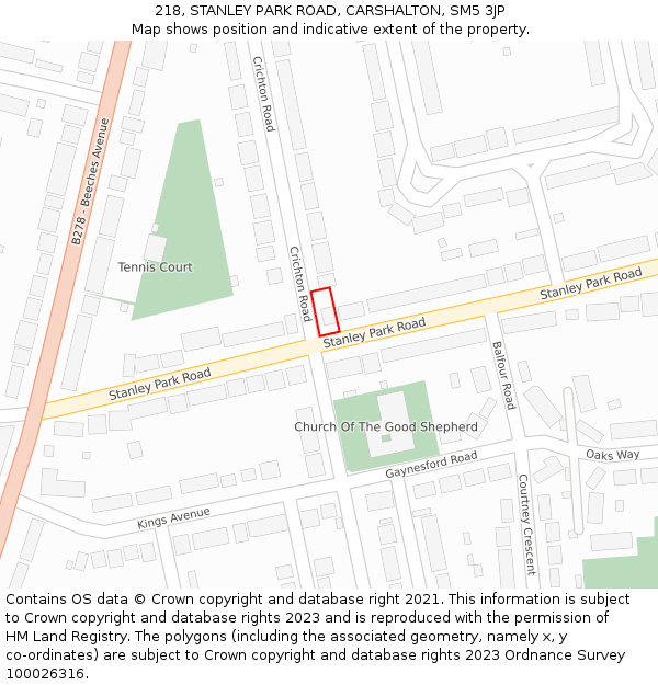 218, STANLEY PARK ROAD, CARSHALTON, SM5 3JP: Location map and indicative extent of plot