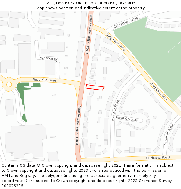 219, BASINGSTOKE ROAD, READING, RG2 0HY: Location map and indicative extent of plot