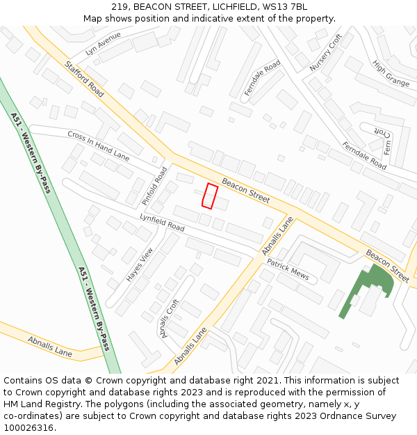 219, BEACON STREET, LICHFIELD, WS13 7BL: Location map and indicative extent of plot