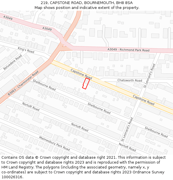 219, CAPSTONE ROAD, BOURNEMOUTH, BH8 8SA: Location map and indicative extent of plot