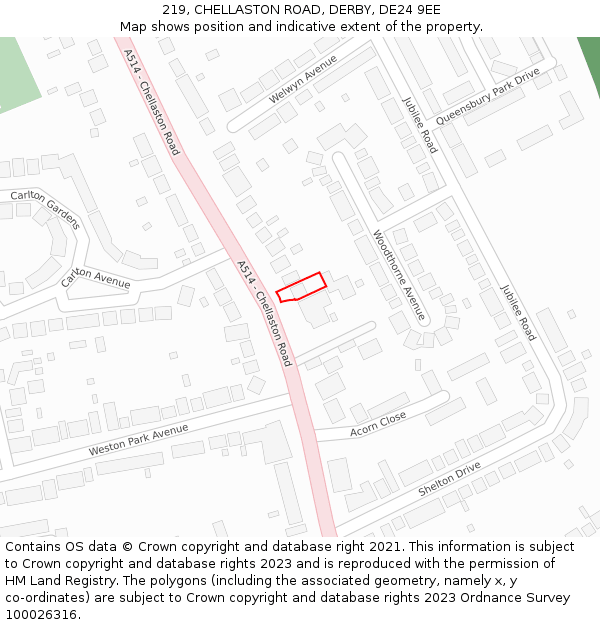 219, CHELLASTON ROAD, DERBY, DE24 9EE: Location map and indicative extent of plot