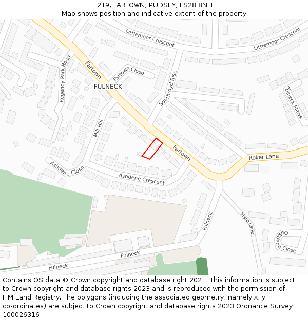 219, FARTOWN, PUDSEY, LS28 8NH: Location map and indicative extent of plot