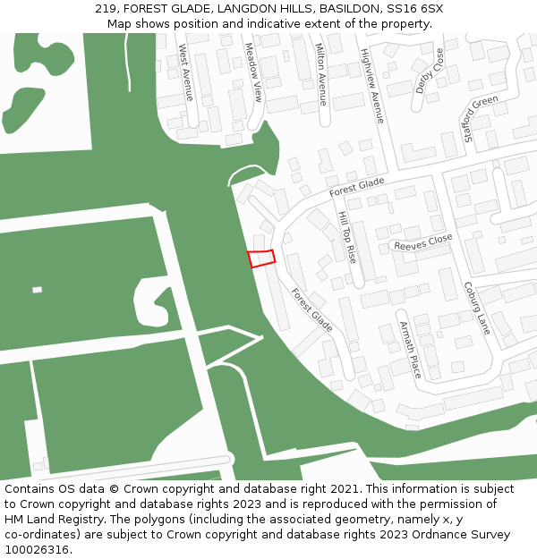 219, FOREST GLADE, LANGDON HILLS, BASILDON, SS16 6SX: Location map and indicative extent of plot