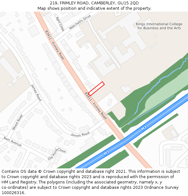 219, FRIMLEY ROAD, CAMBERLEY, GU15 2QD: Location map and indicative extent of plot