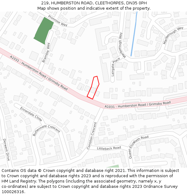 219, HUMBERSTON ROAD, CLEETHORPES, DN35 0PH: Location map and indicative extent of plot