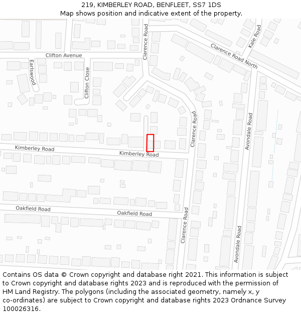 219, KIMBERLEY ROAD, BENFLEET, SS7 1DS: Location map and indicative extent of plot