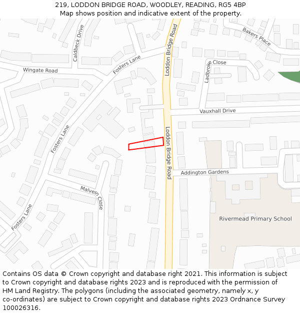 219, LODDON BRIDGE ROAD, WOODLEY, READING, RG5 4BP: Location map and indicative extent of plot