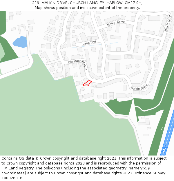 219, MALKIN DRIVE, CHURCH LANGLEY, HARLOW, CM17 9HJ: Location map and indicative extent of plot