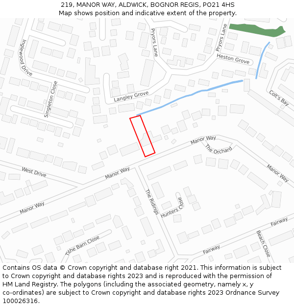 219, MANOR WAY, ALDWICK, BOGNOR REGIS, PO21 4HS: Location map and indicative extent of plot