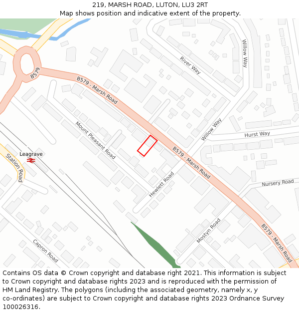 219, MARSH ROAD, LUTON, LU3 2RT: Location map and indicative extent of plot