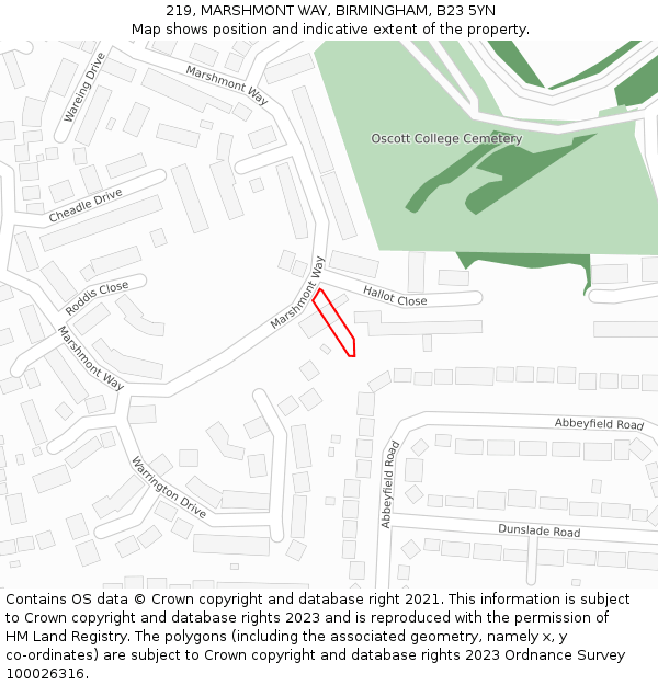 219, MARSHMONT WAY, BIRMINGHAM, B23 5YN: Location map and indicative extent of plot