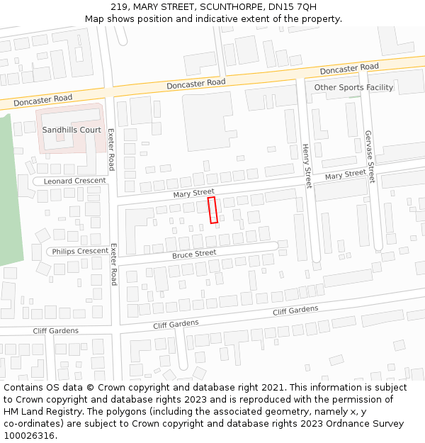 219, MARY STREET, SCUNTHORPE, DN15 7QH: Location map and indicative extent of plot