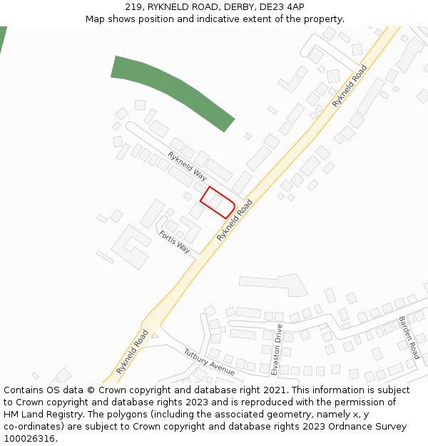 219, RYKNELD ROAD, DERBY, DE23 4AP: Location map and indicative extent of plot