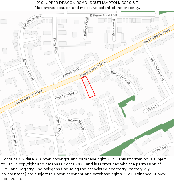 219, UPPER DEACON ROAD, SOUTHAMPTON, SO19 5JT: Location map and indicative extent of plot