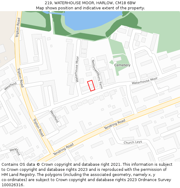 219, WATERHOUSE MOOR, HARLOW, CM18 6BW: Location map and indicative extent of plot