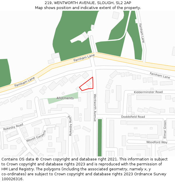 219, WENTWORTH AVENUE, SLOUGH, SL2 2AP: Location map and indicative extent of plot