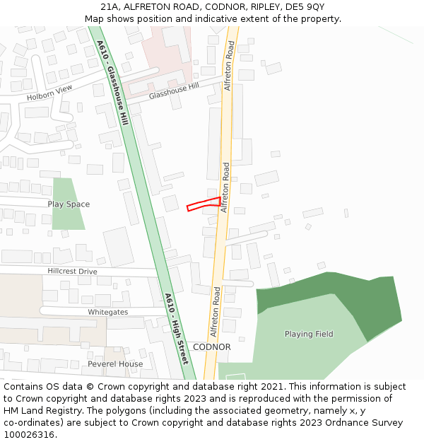 21A, ALFRETON ROAD, CODNOR, RIPLEY, DE5 9QY: Location map and indicative extent of plot