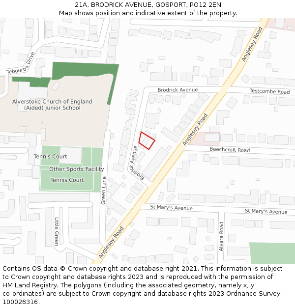 21A, BRODRICK AVENUE, GOSPORT, PO12 2EN: Location map and indicative extent of plot