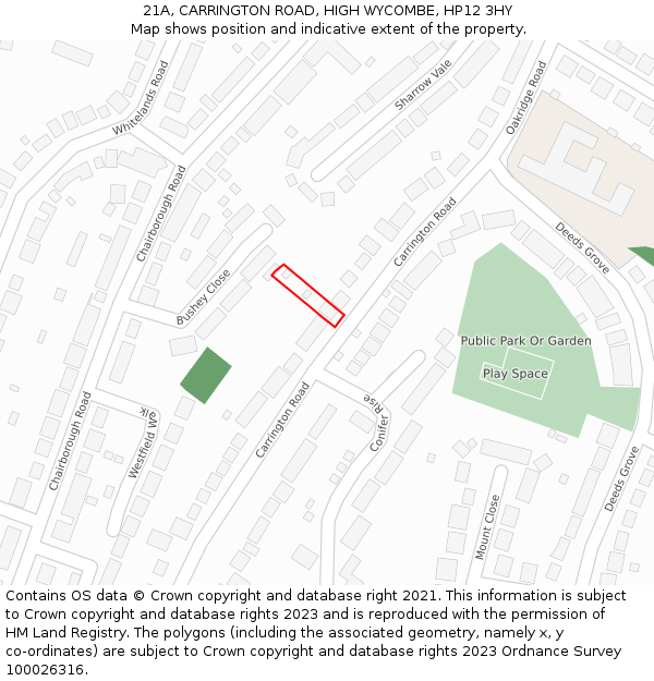 21A, CARRINGTON ROAD, HIGH WYCOMBE, HP12 3HY: Location map and indicative extent of plot