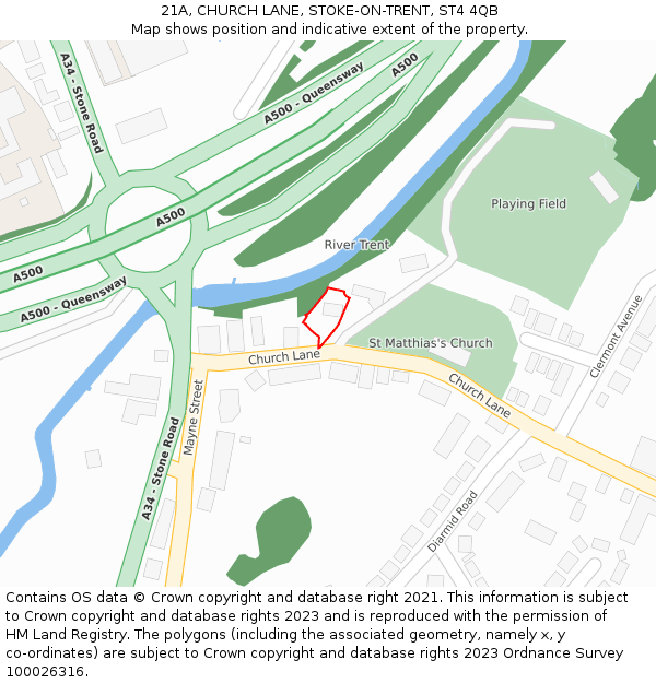 21A, CHURCH LANE, STOKE-ON-TRENT, ST4 4QB: Location map and indicative extent of plot