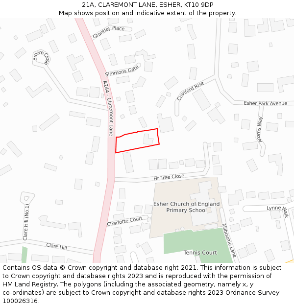 21A, CLAREMONT LANE, ESHER, KT10 9DP: Location map and indicative extent of plot